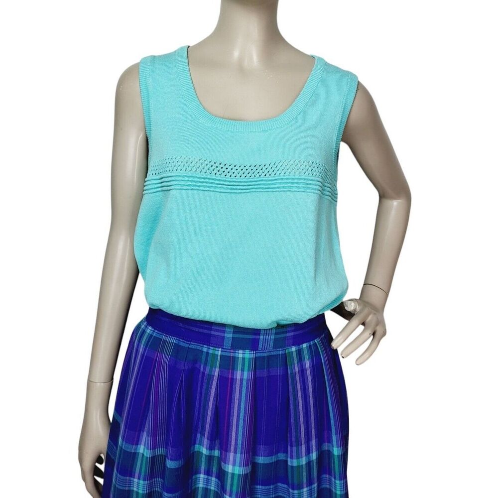 Vintage 80s Pastel Blue Cotton Sleeveless Cable Knit Sweater Vest Top Small